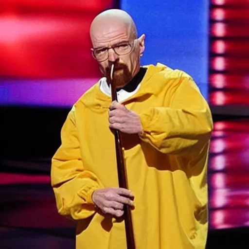 Prompt: walter white playing the flute on america's got talent