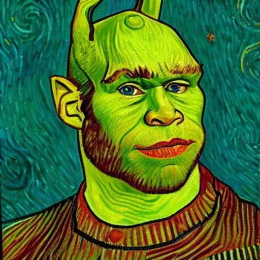 Image similar to a portrait of shrek by vincent van gogh, featured on pixiv, post - impressionism, impressionism, painterly, detailed painting