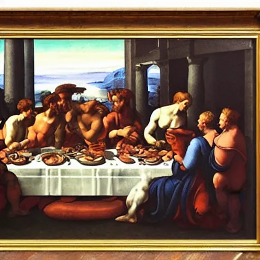 Image similar to the last dinner, painting by Michelangelo