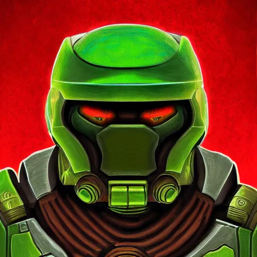 Image similar to portrait of doomguy, highly detailed, centered, digital painting