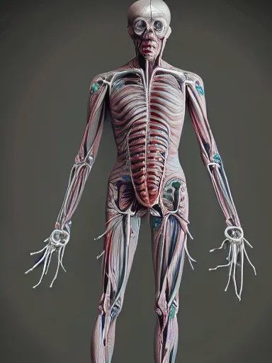 Image similar to anatomical sculpture of central nervous system, quixel megascans, photorealism, cgi, digital concept art, redshift render, physically based rendering, cinematic, filmic