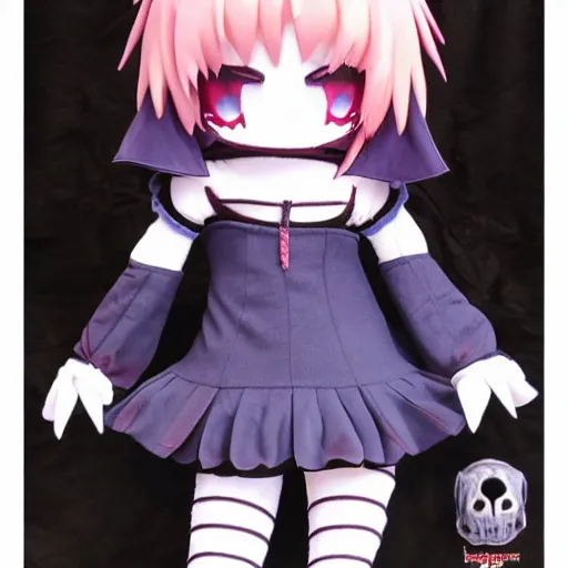 Prompt: extremely cute and scary fumo plush of a cursed witch girl