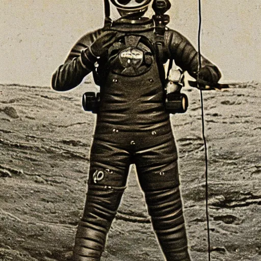 Image similar to detailed photo of a diver wearing an early diving suit on the moon holding an electric guitar. old diving suit. old diving suit photos. detailed. colorized. posing like London Calling