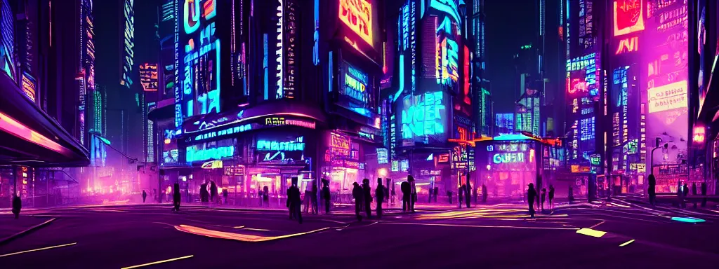 Image similar to A magnificient dark neon futuristic cyberpunk city bustling street at night made in cinema4d, masterpiece, hyper realistic, extreme details, cinematic