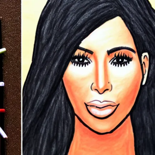 Image similar to Kim Kardashian poorly drawn in wax crayon by a five-year old