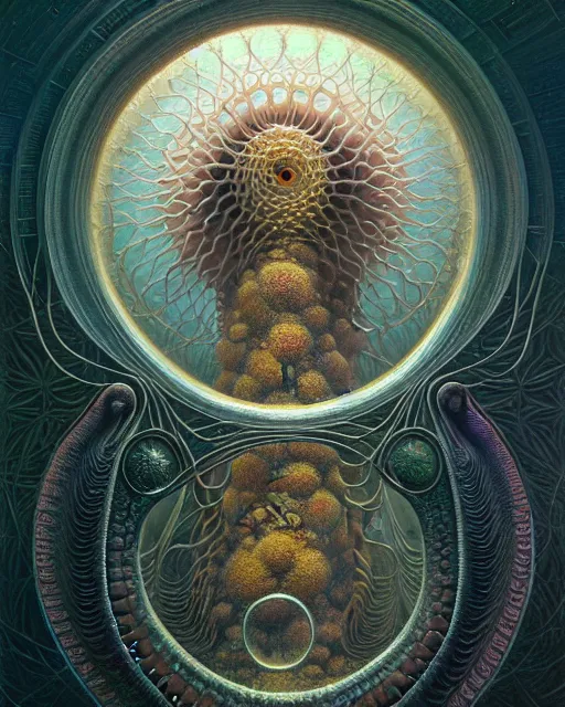 Image similar to a portrait of a portal to another dimension in the style of ernst haeckel surrealism, surrealist conceptual art, realist, digital painting, aesthetics, soft, sharp focus, vintage, artstation hd, by greg rutkowski, bruce pennington, valentina remenar and asher duran