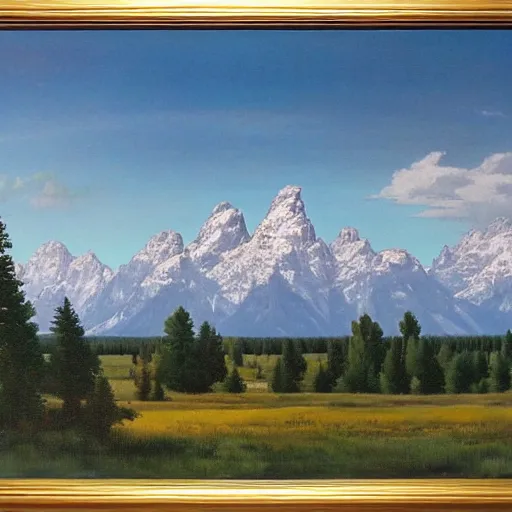 Prompt: Bob Ross painting of Grand Teton mountains —width 1080 —height 1920