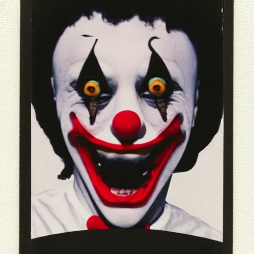 Image similar to polaroid of a screaming clown halloween mask