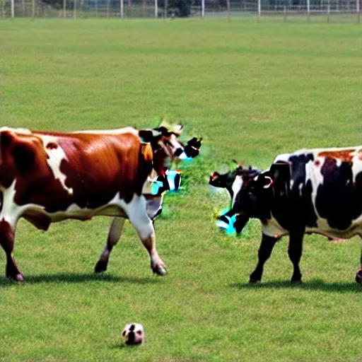 Image similar to cows playing soccer