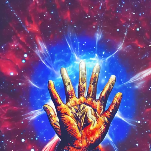 Image similar to cosmic hand eaten by cannibal ecclesial fraternity, intricate, aesthetic, artistic, 8 k resolution