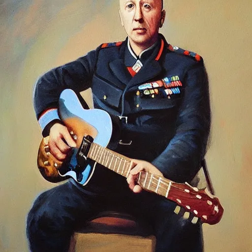 Image similar to “Oil painting of Mark Knopfler as a World War 1 general, 4k”