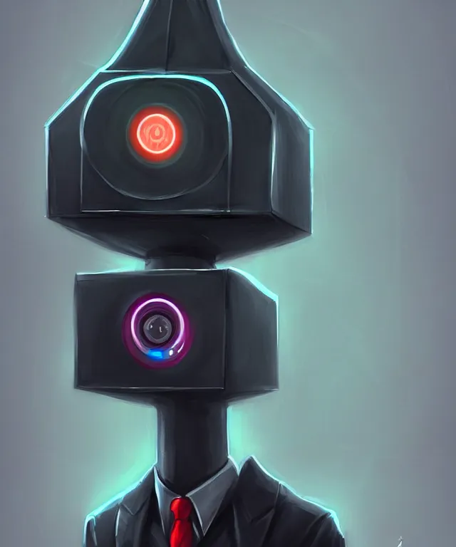 Prompt: a portrait of an anthropomorphic surveillance camera wearing a suit, cyberpunk!, fantasy, elegant, digital painting, artstation, concept art, matte, sharp focus, illustration, art by nick sullo