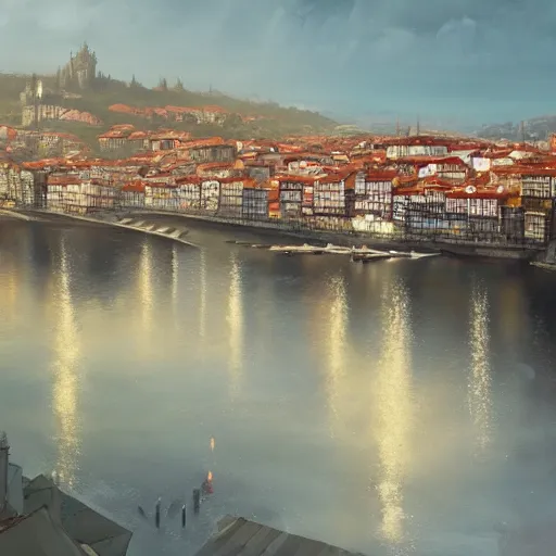 Image similar to the city of porto in portugal, dreamy landscape, darek zabrocki, karlkka, trending on artstation, 8 k