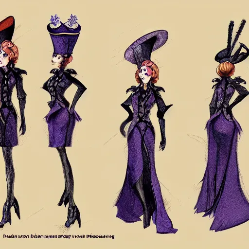 Prompt: clothing design ideas, concept sheet, jester crown tophat,