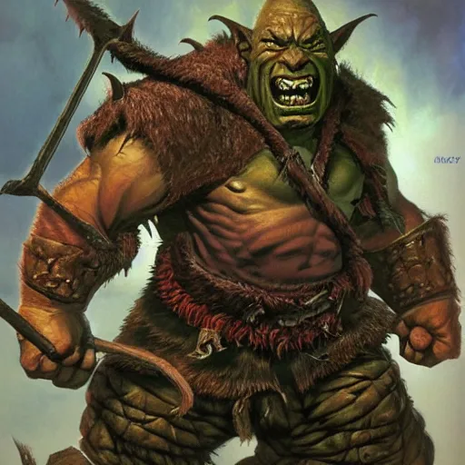 Prompt: An Orc, artwork by Alex Horley