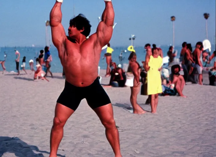 Image similar to color picture of a weightlifter at venice beach the 8 0's