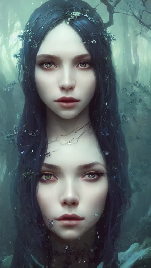 Image similar to highly detailed vfx portrait of a beautiful vampire girl, wonderful eyes, three - dimensional rendering, unreal engine, alexey gurylev, greg rutkowski, loish, rads, beeple, makoto shinkai and lois van baerle, rossdraws, tom bagshaw, alphonse mucha, global lighting, detailed and complex environment