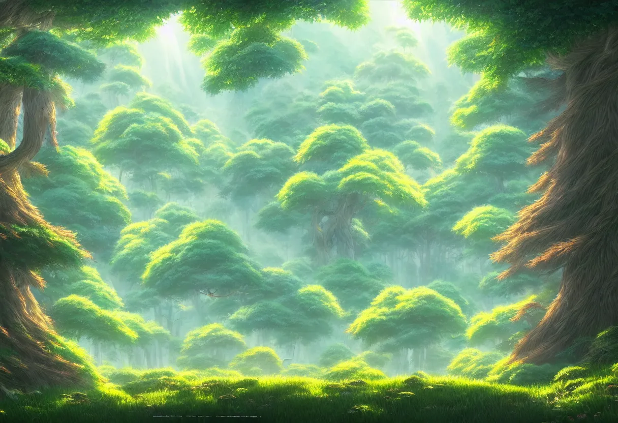 Prompt: a beautiful ultradetailed painting of forest, studio ghibli sunlight, archdaily, wallpaper, highly detailed, trending on artstation