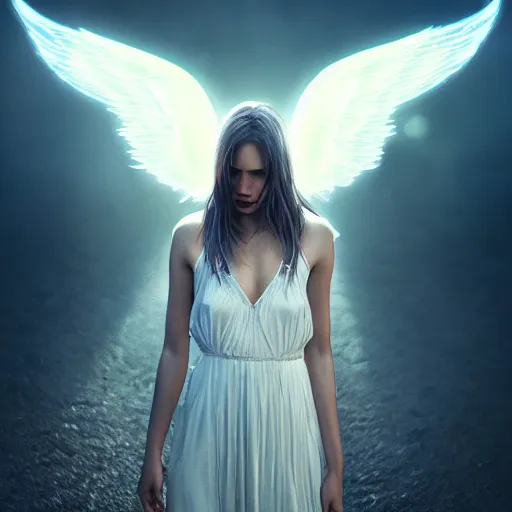 Image similar to portrait art of female angel by alessio albi 8 k ultra realistic, angel wings, lens flare, atmosphere, glow, detailed, intricate, full of colour, cinematic lighting, trending on artstation, 4 k, hyperrealistic, focused, extreme details, unreal engine 5, cinematic, masterpiece