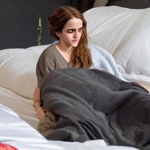 Image similar to tucking a cold emma watson into bed, wholesome