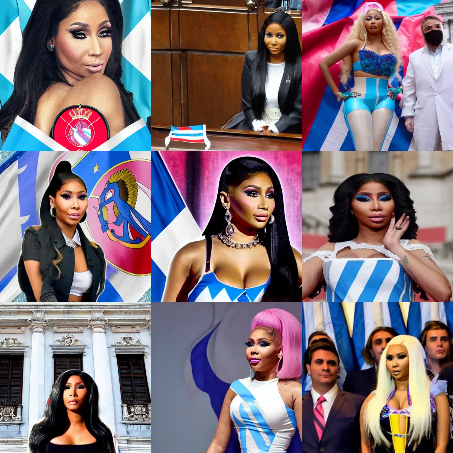 Image similar to Nicki Minaj Peronista, in the Argentine Congress, flags of Argentina behind, detailed picture