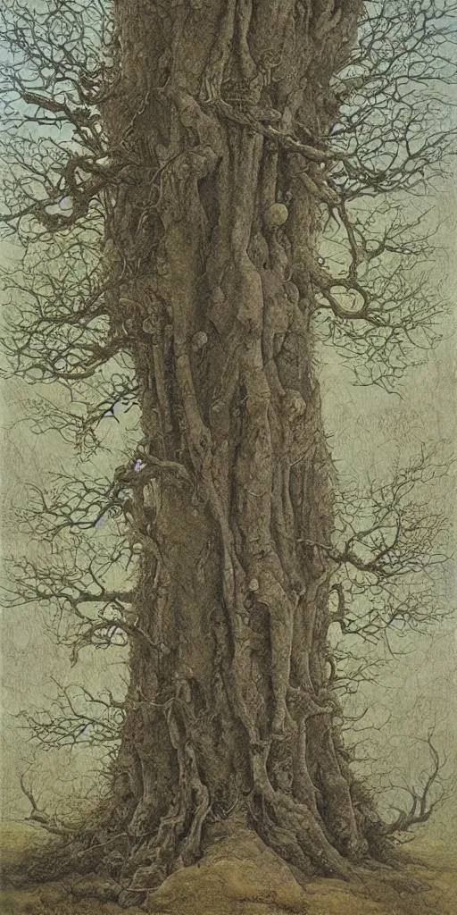 Prompt: artwork by john howe of a dibbess tree