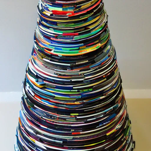 Prompt: tower of babel but it is made from 12 inch vinyl LPs