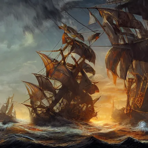 Image similar to mer people attacking a pirate ship, trending on artstation, ultra fine detailed, hyper detailed, hd, concept art, digital painting