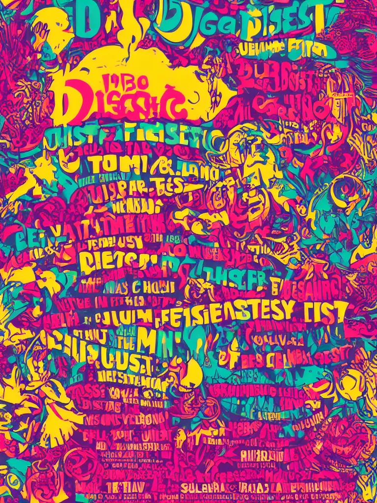 Prompt: poster for a music festival called diggerfest in the united kingdom, really good vibes, colorful, summer