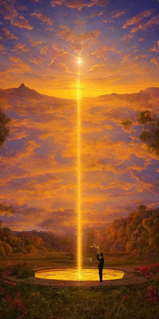 Image similar to symmetry!! god smoking a joint in a surreal landscape of a dream, lucid dream, people, very detailed, serene, peaceful, golden hour, perfect lighting, perfect composition, digital art, illustration, frederic edwin church, tom white, 4 k