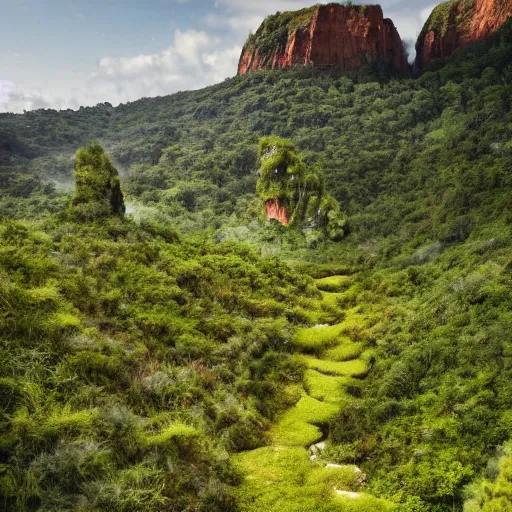 Prompt: beautiful photograph of a lush natural scene on an alien planet featured in sony world photography awards 2 0 3 0. 4 k, high definition. extremely detailed. beautiful landscape. weird vegetation. cliffs and water.