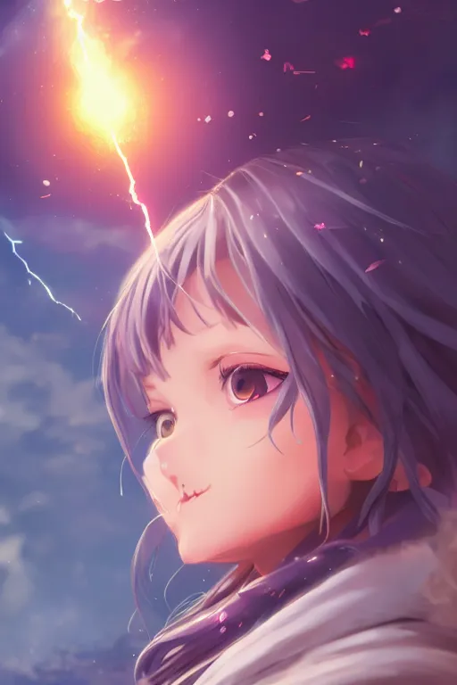 Image similar to a cute wizard girl conjuring a lightening ball, character art portrait, anime key visual, official media, illustrated by wlop, extremely detailed, 8 k, trending on artstation, cinematic lighting, beautiful,