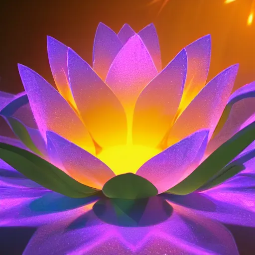 Image similar to lotus flower, cinematic lighting, magic particles, glow, lens flare, digital art