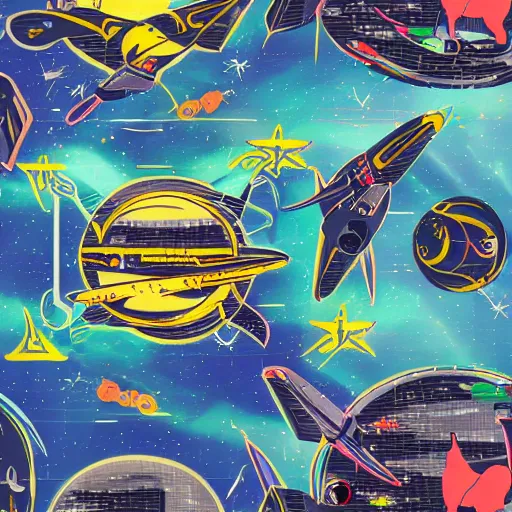 Image similar to a spacecraft with animal patterns and neon decals
