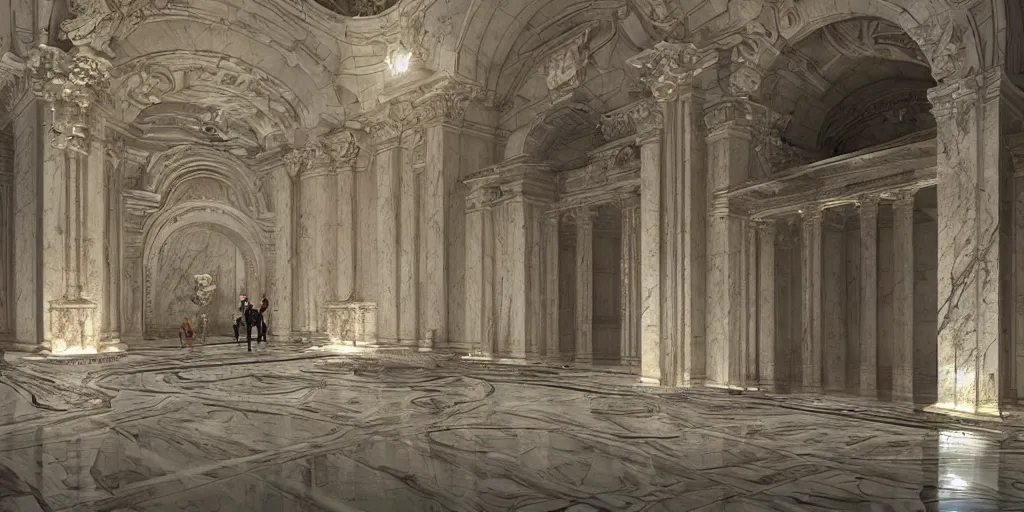 Image similar to the grand magical entrance, marble floors, art by kotaro chiba, volumetric lighting, epic composition