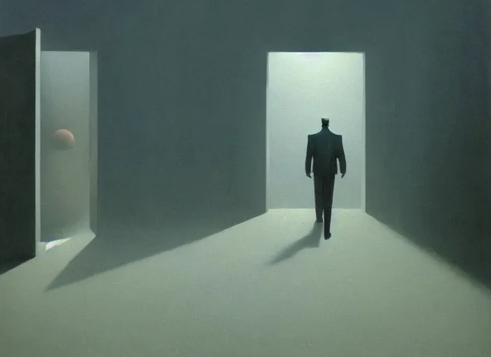 Image similar to man walking into the gates of the void, highly detailed, science fiction, Edward Hopper and James Gilleard, Zdzislaw Beksinski highly detailed