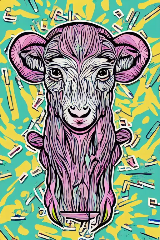 Image similar to Drug addict goat, sticker, andromorphic, colorful, illustration, highly detailed, simple, smooth and clean vector curves, no jagged lines, vector art, smooth