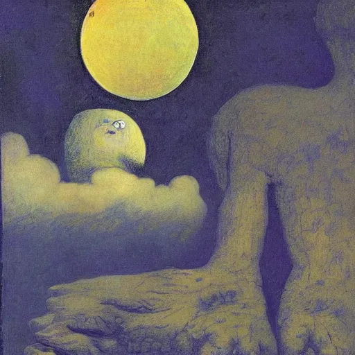 Image similar to the emperor of giants swallows the moon, by Odilon Redon, by Francisco Goya, by M.C. Escher, oil on canvas, beautiful, eerie, surreal, colorful