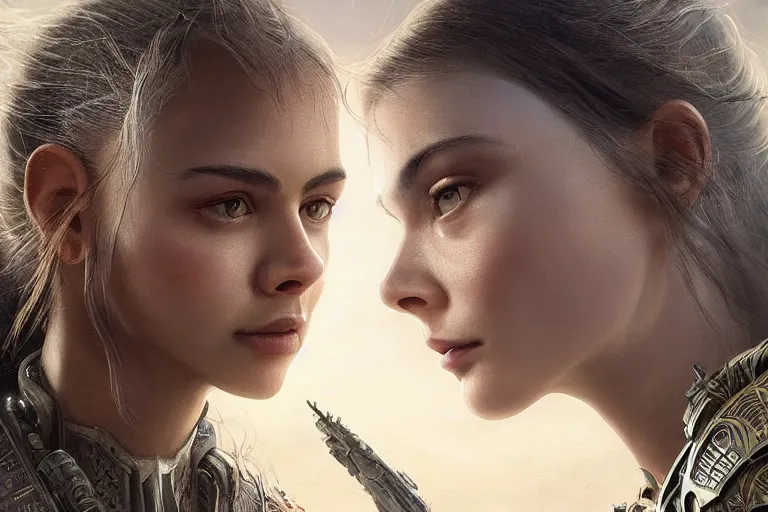 Image similar to a professional portrait of a beautiful young female, clothed in ethereal battle armor, olive skin, long dark hair, beautiful bone structure, symmetrical facial features, vast landscape in the background, intricate, elegant, digital painting, concept art, smooth, sharp focus, finely detailed, illustration, from Valerian and the City of a Thousand Planets, in the style of Ruan Jia and Mandy Jurgens and Artgerm and Greg Rutkowski and William-Adolphe Bouguerea