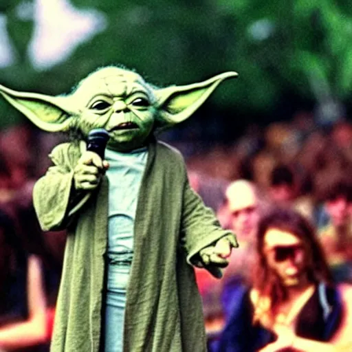 Image similar to yoda performing at woodstock