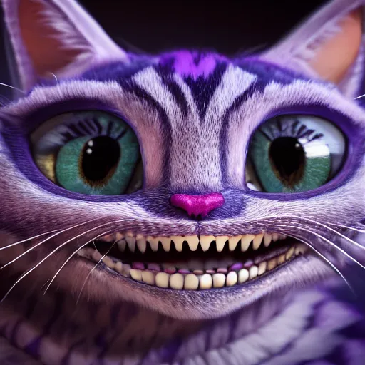 Image similar to full body pose, hyperrealistic photograph of the cheshire cat, dim volumetric lighting, 8 k, octane beautifully detailed render, extremely hyper detailed, intricate, epic composition, cinematic lighting, masterpiece, trending on artstation, very very detailed, stunning, hdr, smooth, sharp focus, high resolution, award, winning photo, dslr, 5 0 mm