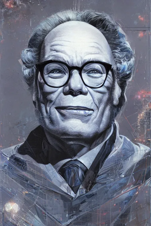 Image similar to portrait of isaac asimov by artgerm and Craig Mullins, James Jean, Andrey Ryabovichev, Mark Simonetti and Peter Morbacher 16k