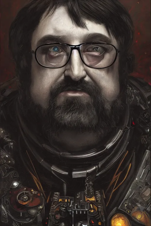 Image similar to portrait of gothic Gabe Newell, cyberpunk, Warhammer, highly detailed, artstation, illustration, art by Gustav Klimt