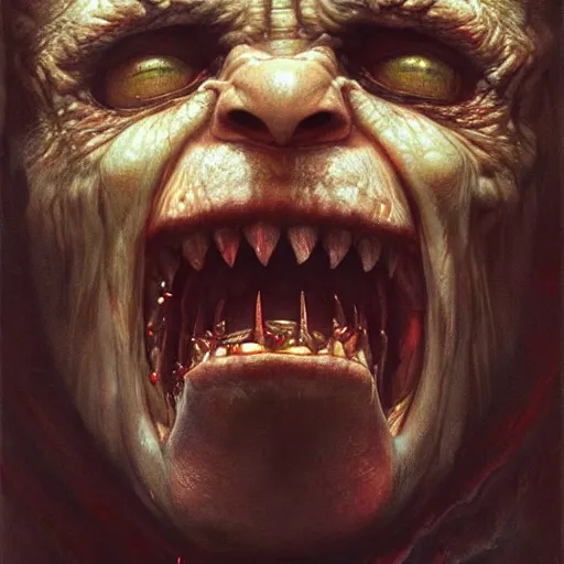 Image similar to vladimir putin, is evil gremlin, rotten teeth, horror, macabre by donato giancola and greg rutkowski and wayne barlow and zdzisław beksinski, realistic face, digital art