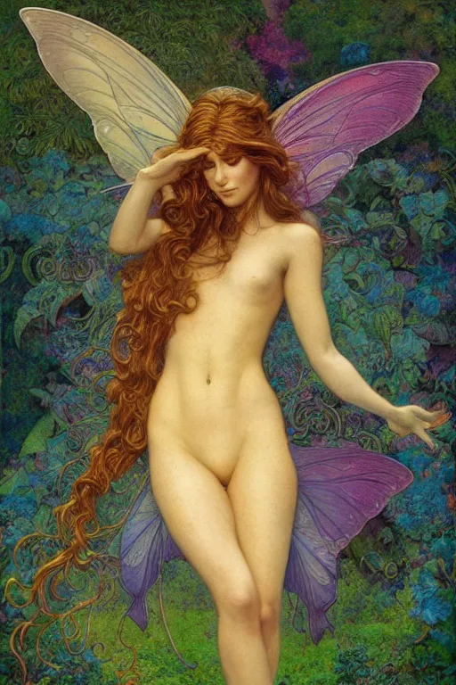 Image similar to full body portrait of a beautiful faerie, golden ratio, detailed, rainbowshift, by jean - baptiste monge and maxfield parrish and artgerm