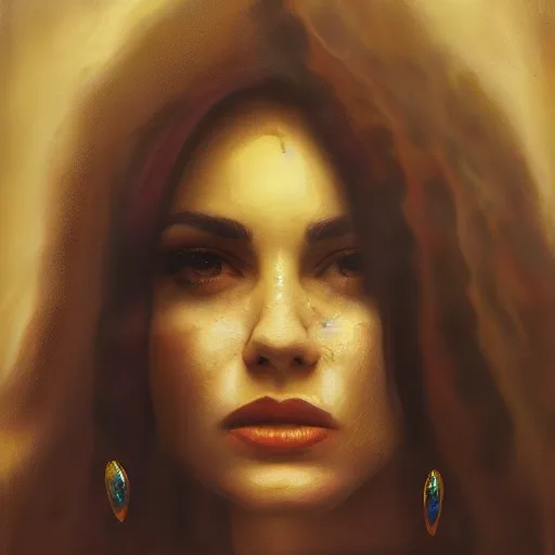 Prompt: a face portrait of marina diamandis, fantasy setting, stone face, dim colors, soft lighting, atmospheric, cinematic, moody, in the style of diego koi, gina heyer, luiz escanuela, art by alyssa monk, hyperrealism, rule of thirds, golden ratio, oil on canvas