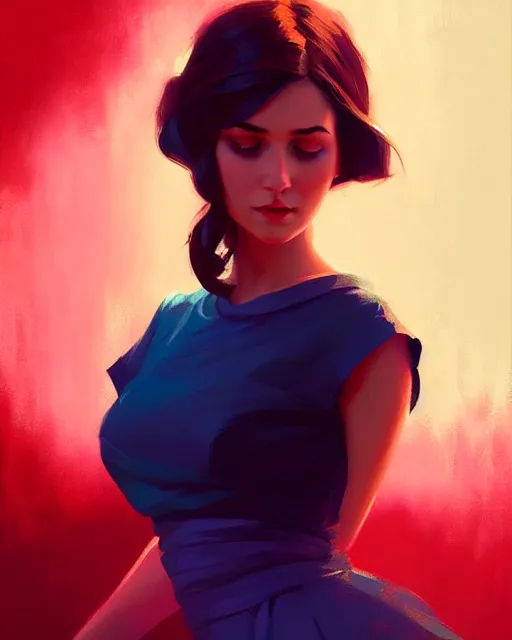 Image similar to stylized portrait by aykutmakut of an artistic pose, composition, young fancy dress lady closing her eyes, cinematic moody colors, realistic shaded, fine details, realistic shaded lighting poster by ilya kuvshinov, magali villeneuve, artgerm, jeremy lipkin and michael garmash and rob rey