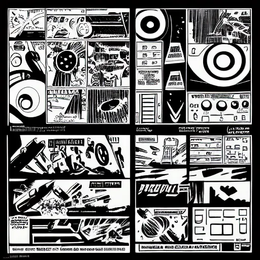 Prompt: 1 9 6 0 marvel comic scifi control panel texture, by jack kirby, vertical, flat, vector shapes, random connection, organic ink, black and white only