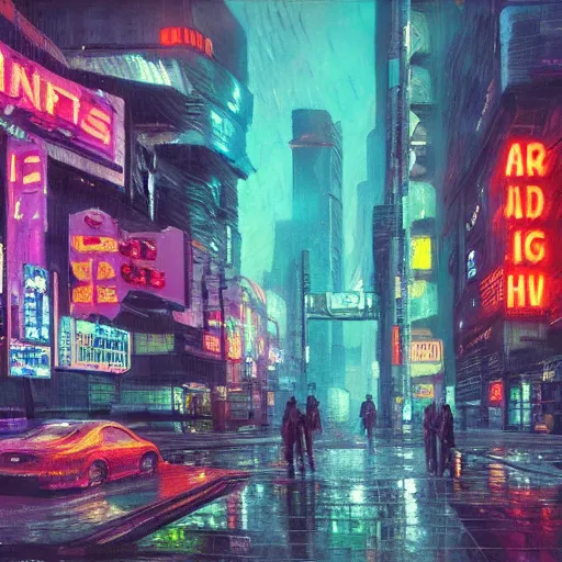 an impressionist oil painting of a cyberpunk dystopian | Stable ...