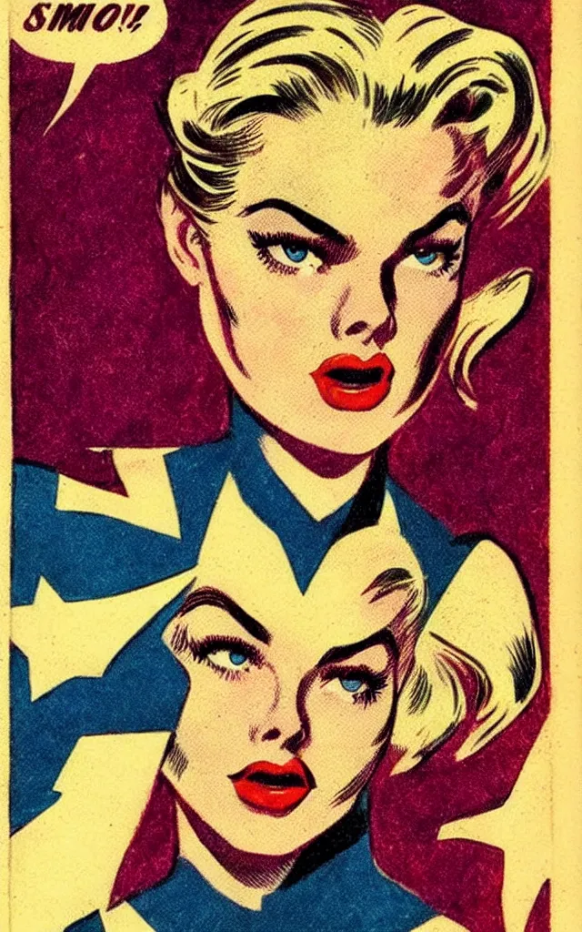 Image similar to vintage comic golden age superhero samara weaving illustration